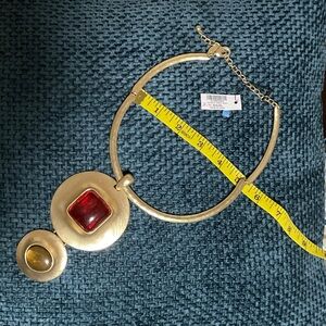 Chico's Gold-Tone Pendant Necklace with Red and Brown Accents